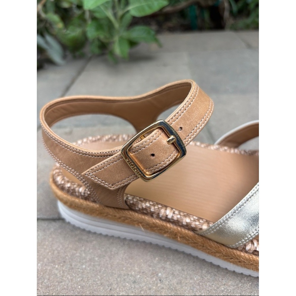 Vionic Women's Mar Wedge Sandal in Camel, Gold & Brown Leather.  EUC - Picture 9 of 16